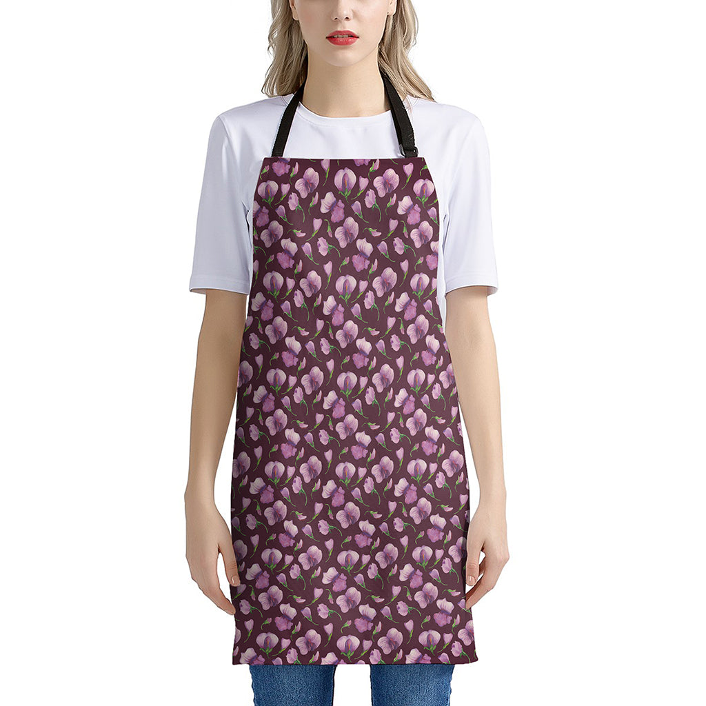 Watercolor Sweet Pea Pattern Print Apron