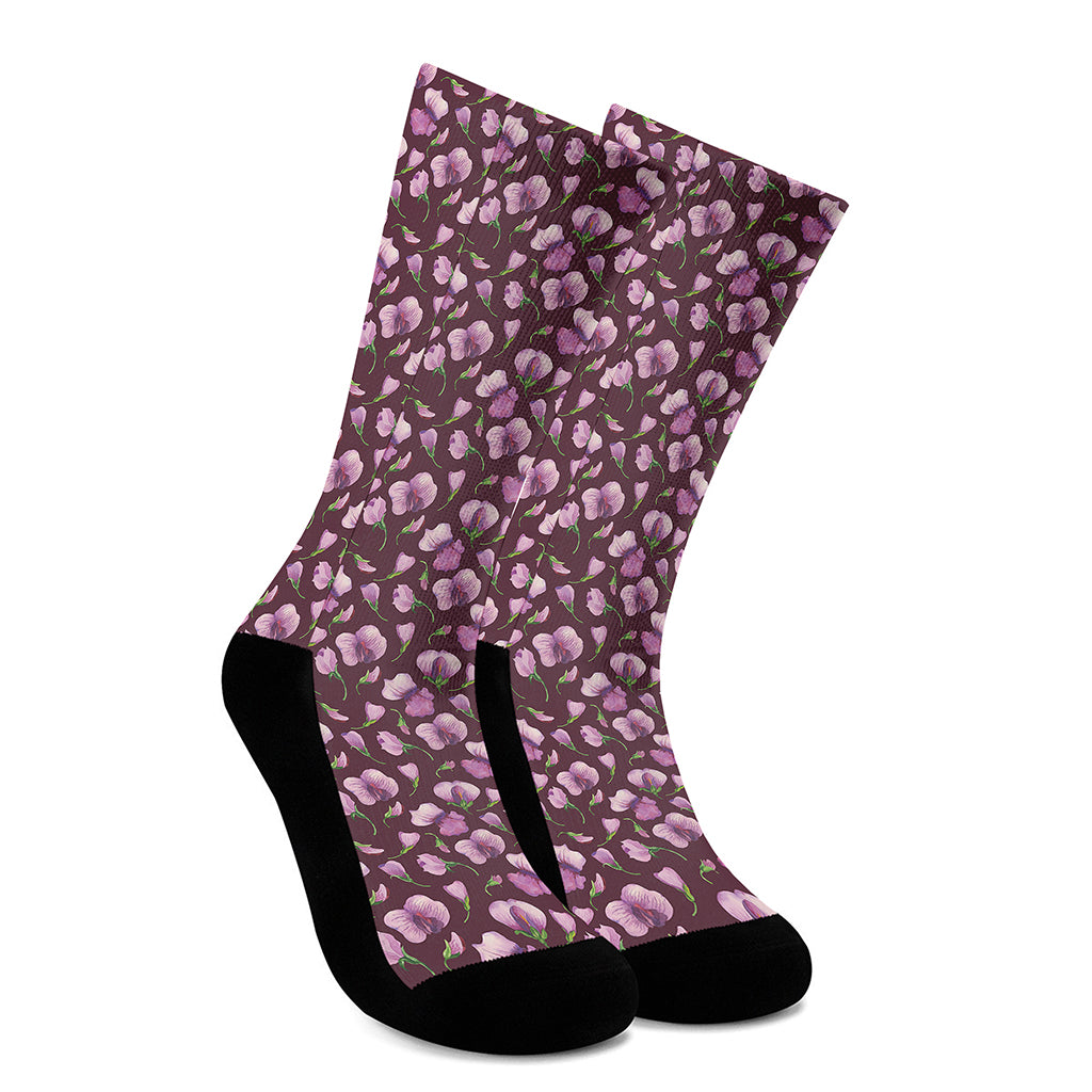 Watercolor Sweet Pea Pattern Print Crew Socks