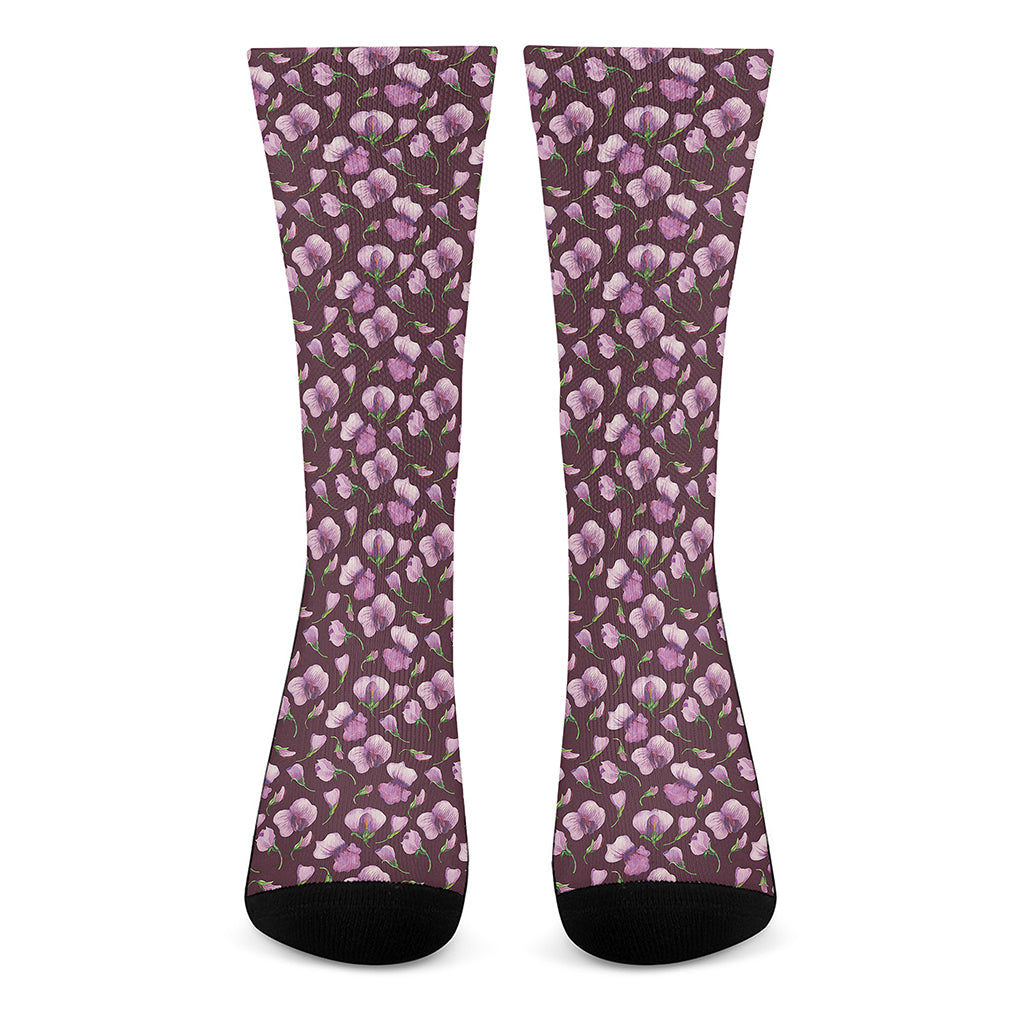 Watercolor Sweet Pea Pattern Print Crew Socks