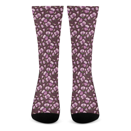 Watercolor Sweet Pea Pattern Print Crew Socks
