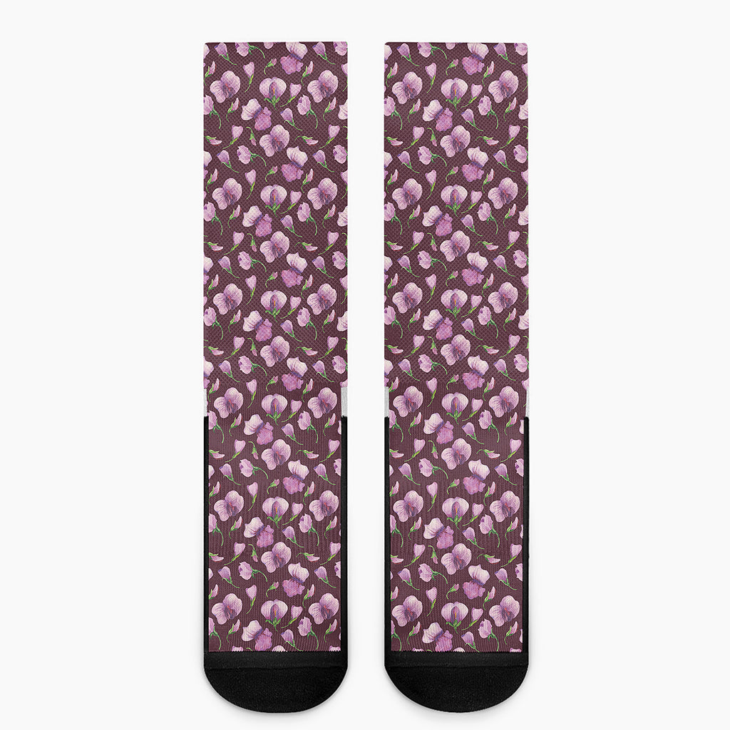 Watercolor Sweet Pea Pattern Print Crew Socks