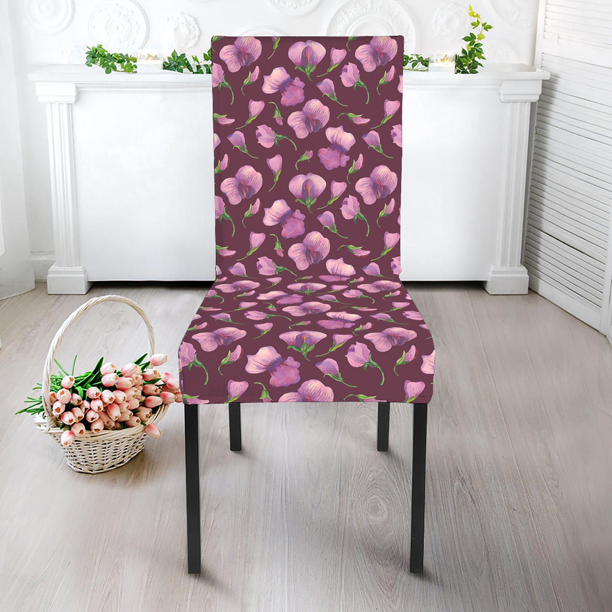 Watercolor Sweet Pea Pattern Print Dining Chair Slipcover