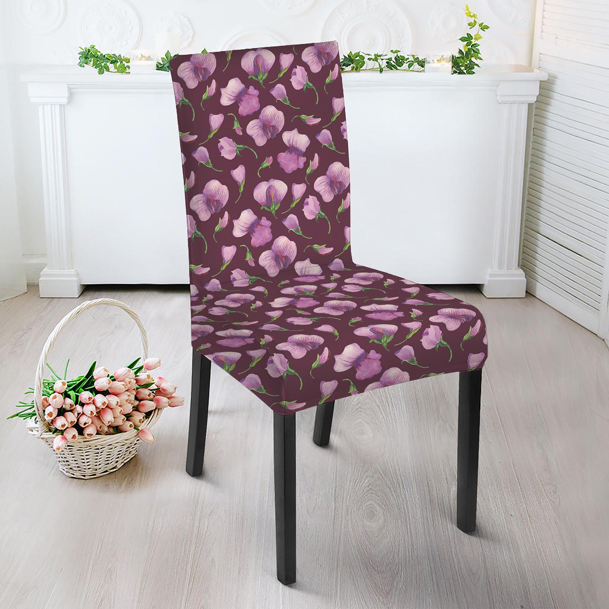 Watercolor Sweet Pea Pattern Print Dining Chair Slipcover