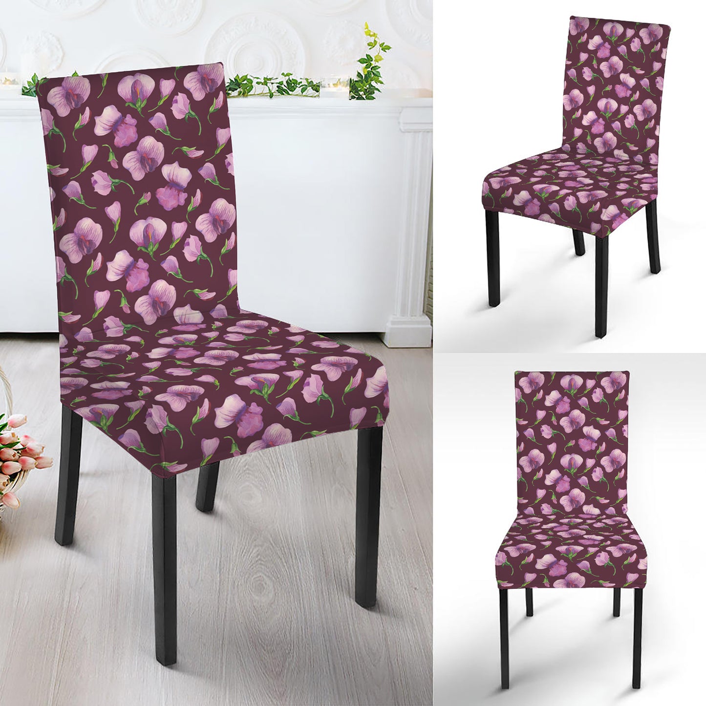 Watercolor Sweet Pea Pattern Print Dining Chair Slipcover