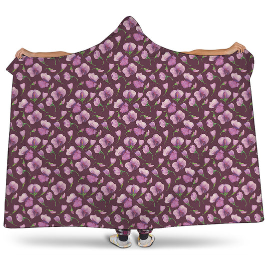 Watercolor Sweet Pea Pattern Print Hooded Blanket