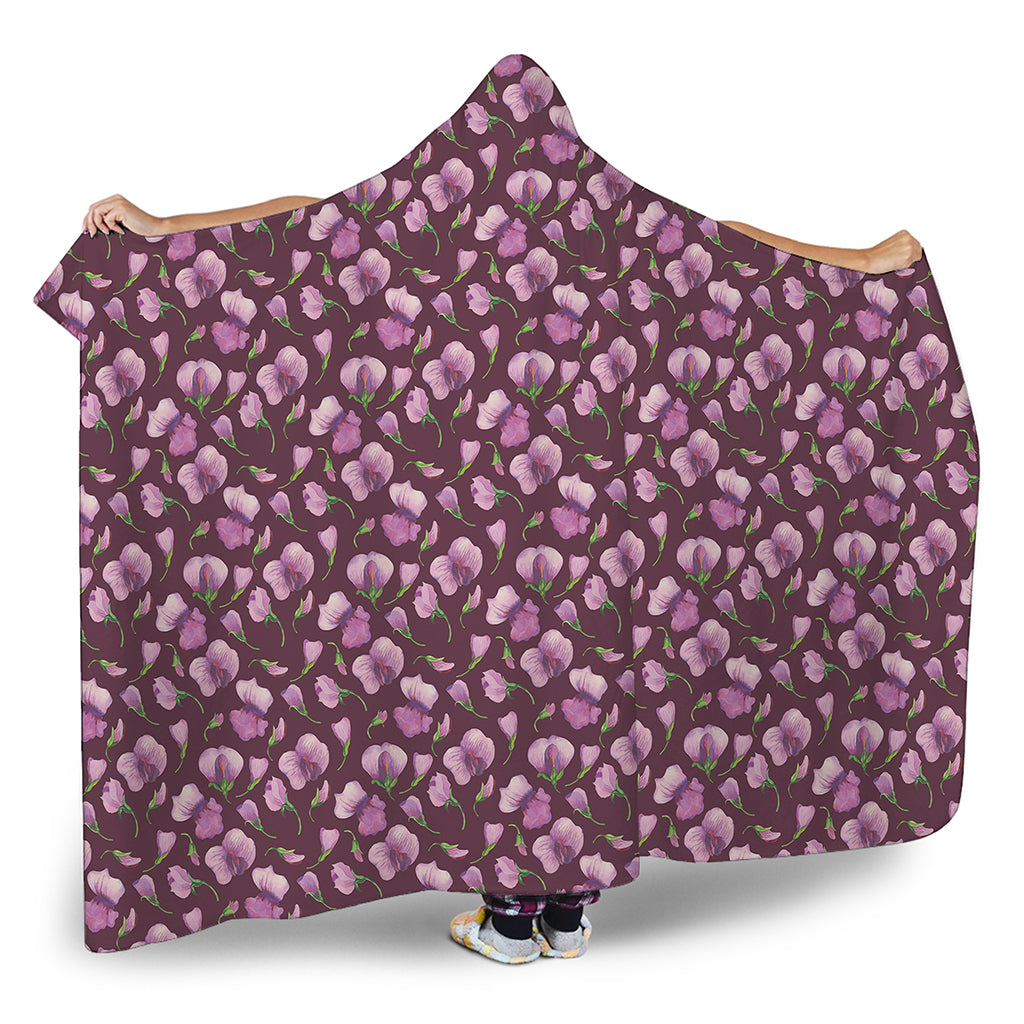 Watercolor Sweet Pea Pattern Print Hooded Blanket
