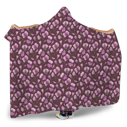 Watercolor Sweet Pea Pattern Print Hooded Blanket