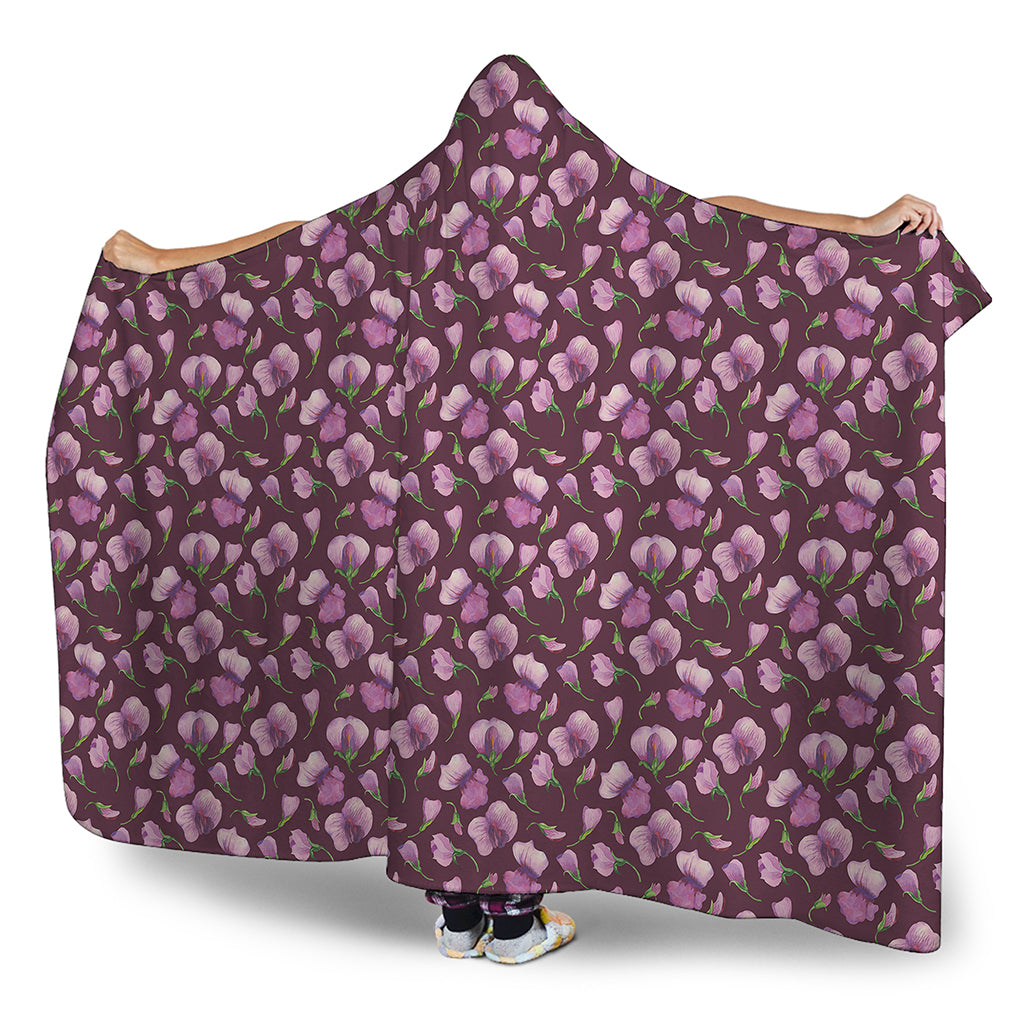 Watercolor Sweet Pea Pattern Print Hooded Blanket