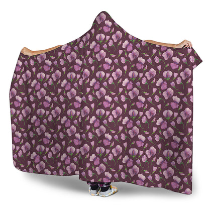 Watercolor Sweet Pea Pattern Print Hooded Blanket
