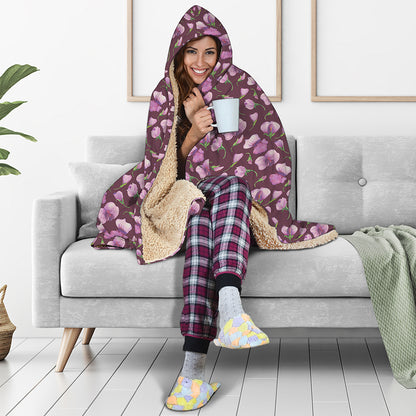 Watercolor Sweet Pea Pattern Print Hooded Blanket