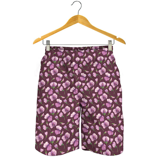 Watercolor Sweet Pea Pattern Print Men's Shorts