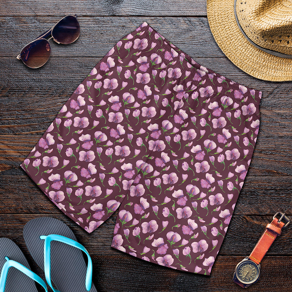 Watercolor Sweet Pea Pattern Print Men's Shorts