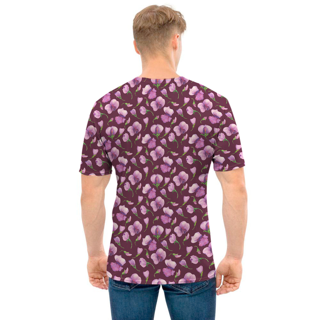 Watercolor Sweet Pea Pattern Print Men's T-Shirt