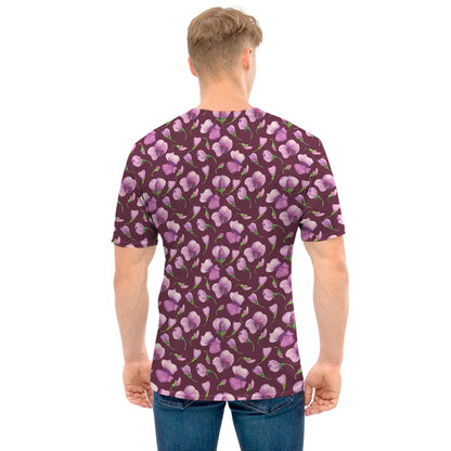 Watercolor Sweet Pea Pattern Print Men's T-Shirt