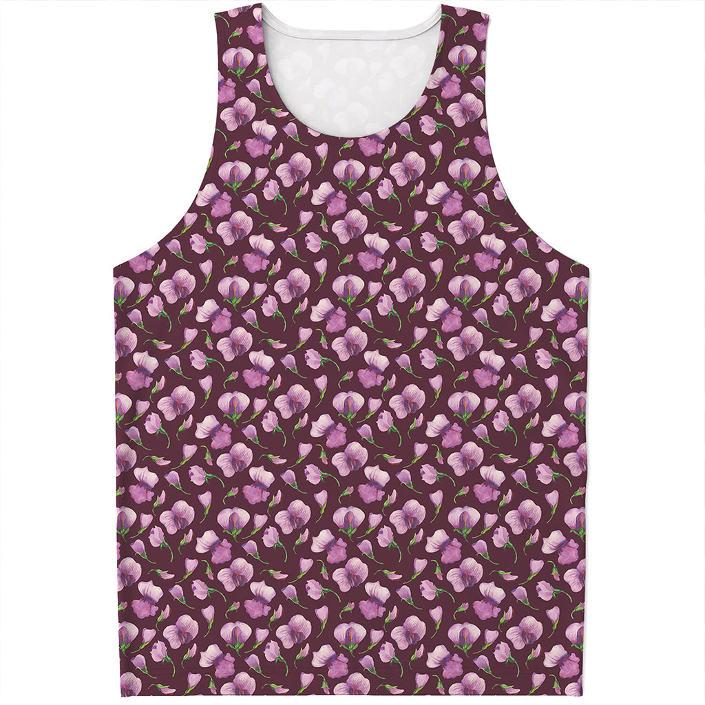Watercolor Sweet Pea Pattern Print Men's Tank Top