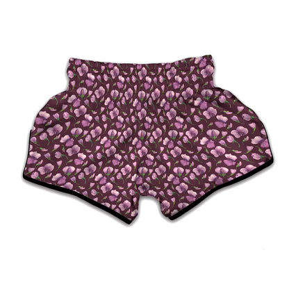 Watercolor Sweet Pea Pattern Print Muay Thai Boxing Shorts