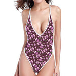 Watercolor Sweet Pea Pattern Print One Piece High Cut Swimsuit
