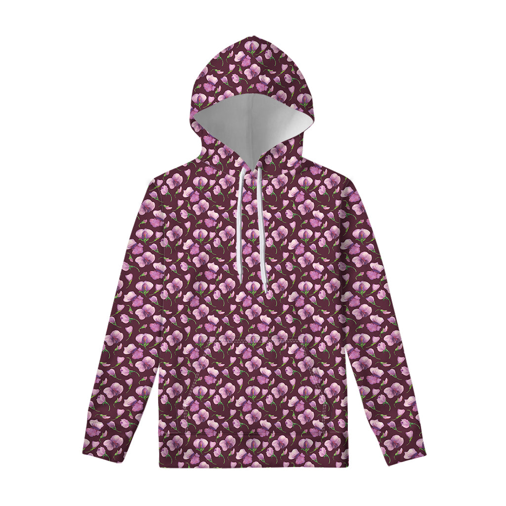 Watercolor Sweet Pea Pattern Print Pullover Hoodie
