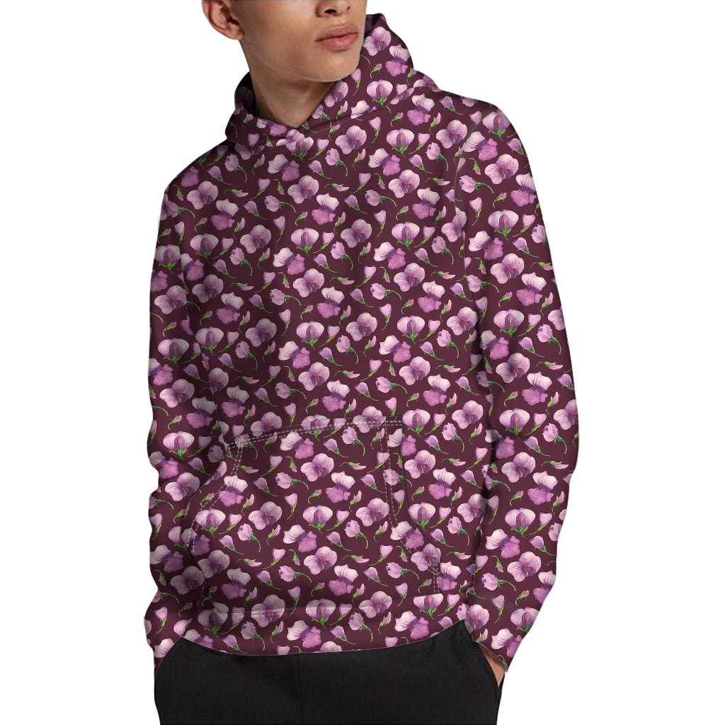 Watercolor Sweet Pea Pattern Print Pullover Hoodie