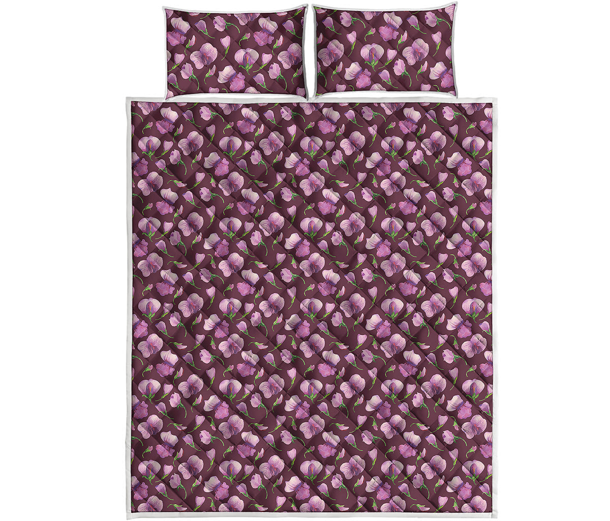 Watercolor Sweet Pea Pattern Print Quilt Bed Set