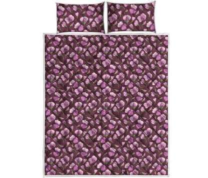 Watercolor Sweet Pea Pattern Print Quilt Bed Set