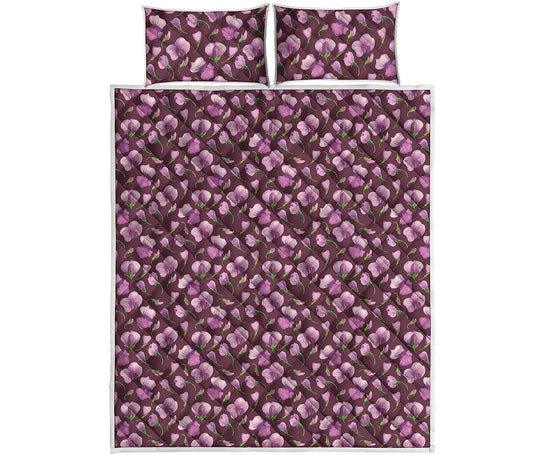 Watercolor Sweet Pea Pattern Print Quilt Bed Set