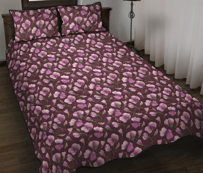 Watercolor Sweet Pea Pattern Print Quilt Bed Set