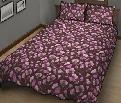 Watercolor Sweet Pea Pattern Print Quilt Bed Set