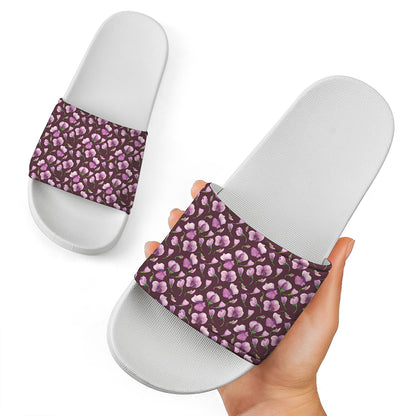 Watercolor Sweet Pea Pattern Print White Slide Sandals