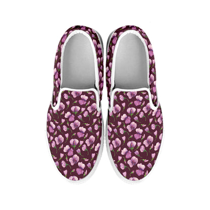 Watercolor Sweet Pea Pattern Print White Slip On Shoes