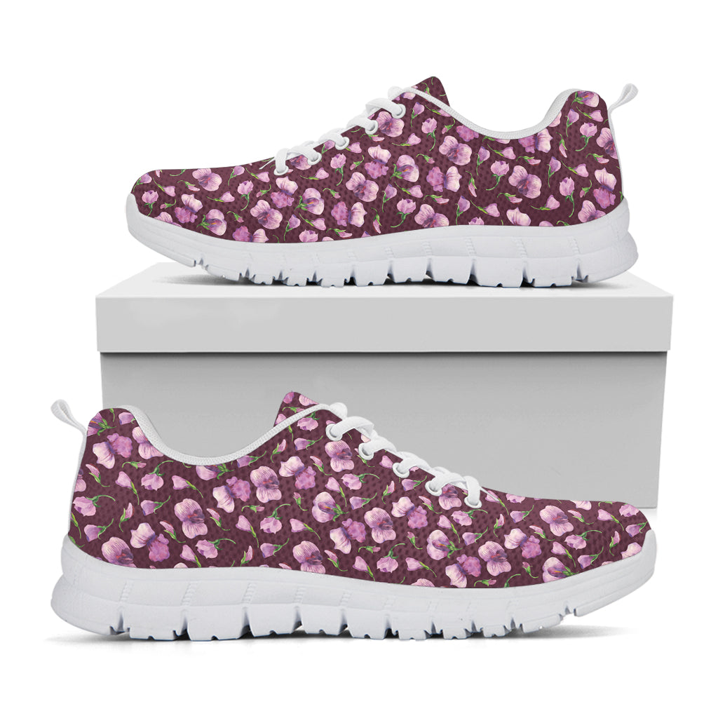 Watercolor Sweet Pea Pattern Print White Sneakers