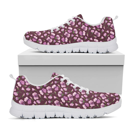 Watercolor Sweet Pea Pattern Print White Sneakers
