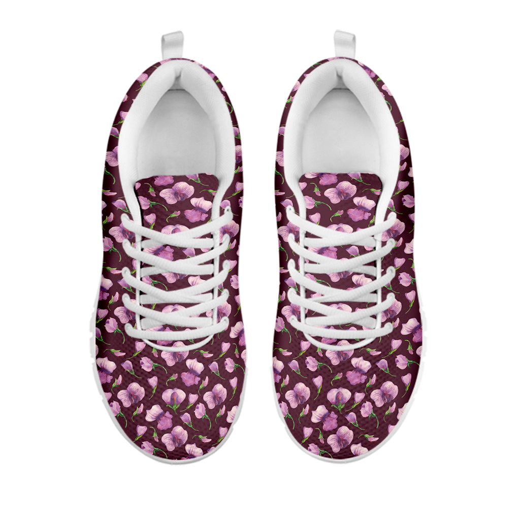 Watercolor Sweet Pea Pattern Print White Sneakers