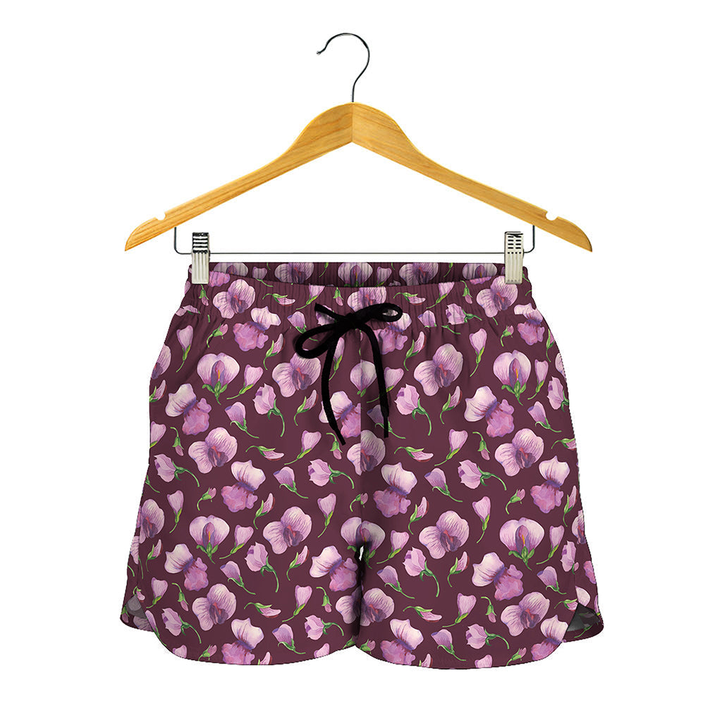 Watercolor Sweet Pea Pattern Print Women's Shorts