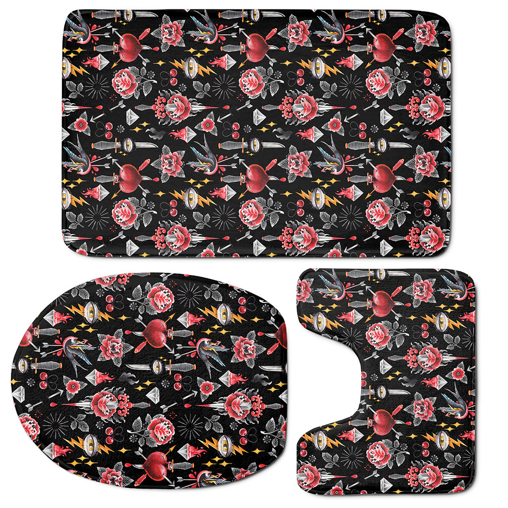 Watercolor Tattoo Print 3 Piece Bath Mat Set