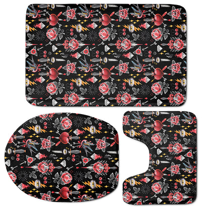 Watercolor Tattoo Print 3 Piece Bath Mat Set