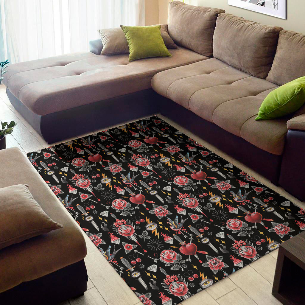 Watercolor Tattoo Print Area Rug