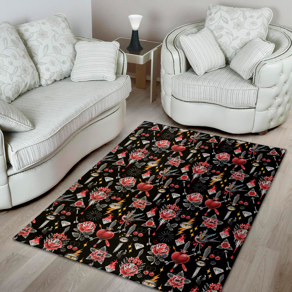 Watercolor Tattoo Print Area Rug