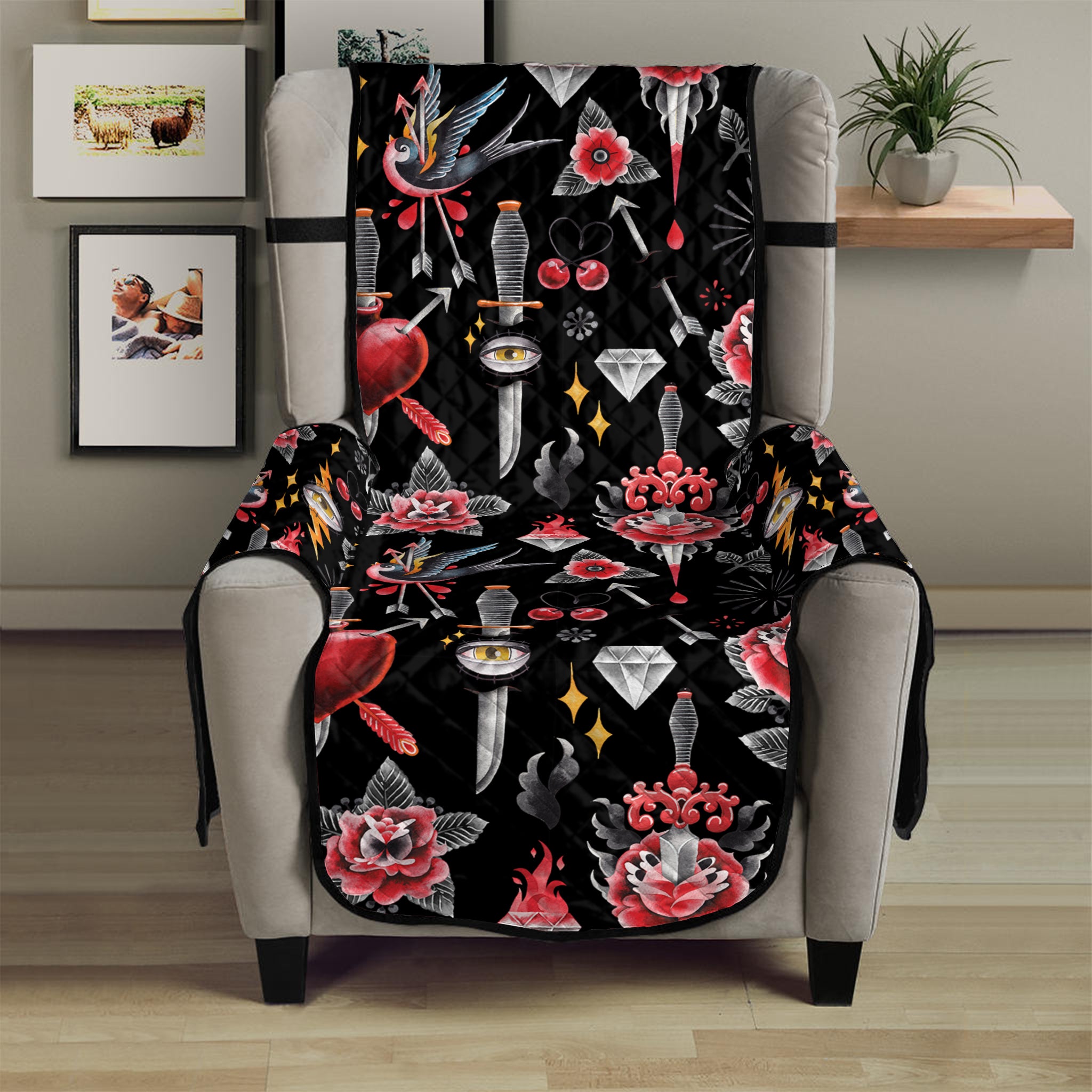 Watercolor Tattoo Print Armchair Protector