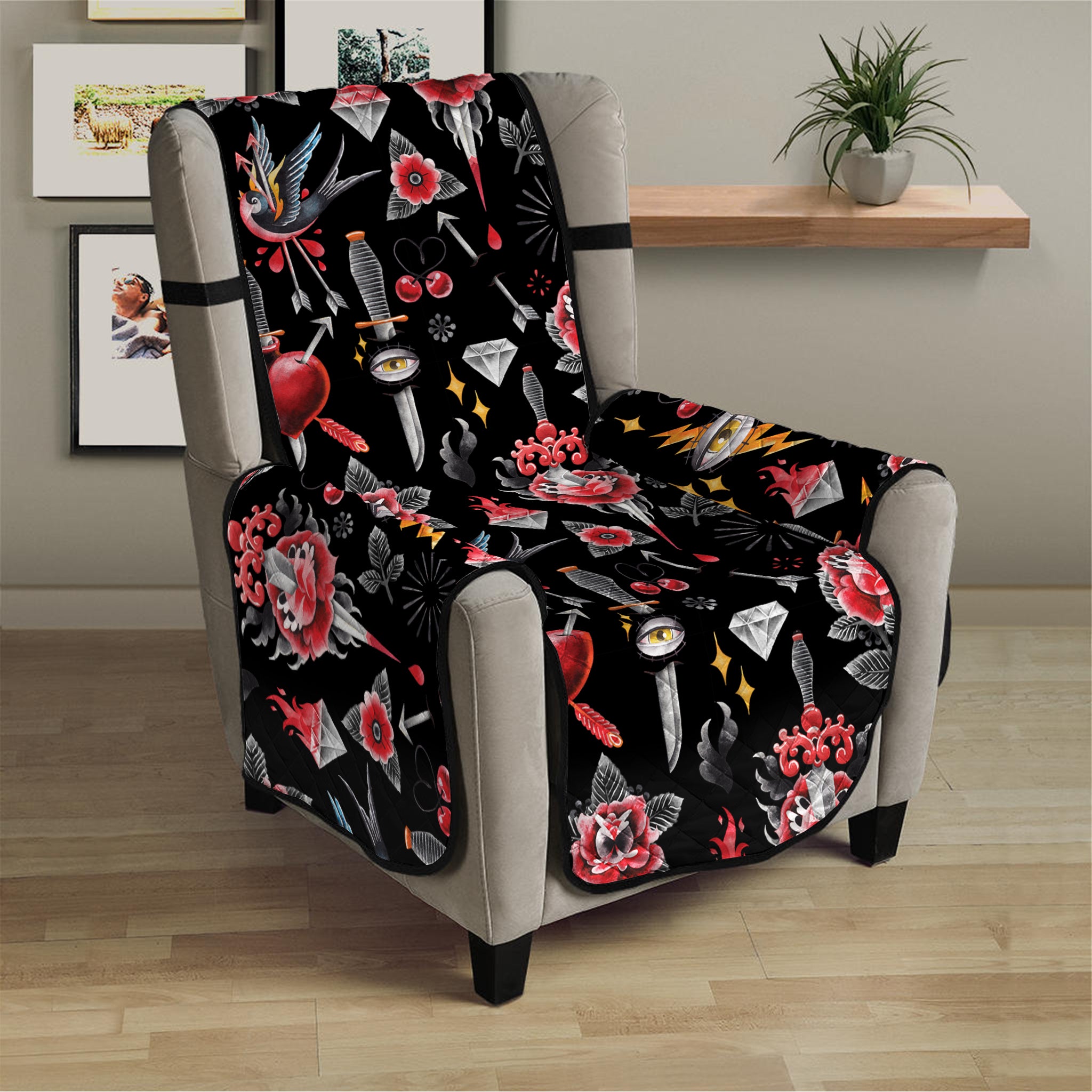 Watercolor Tattoo Print Armchair Protector