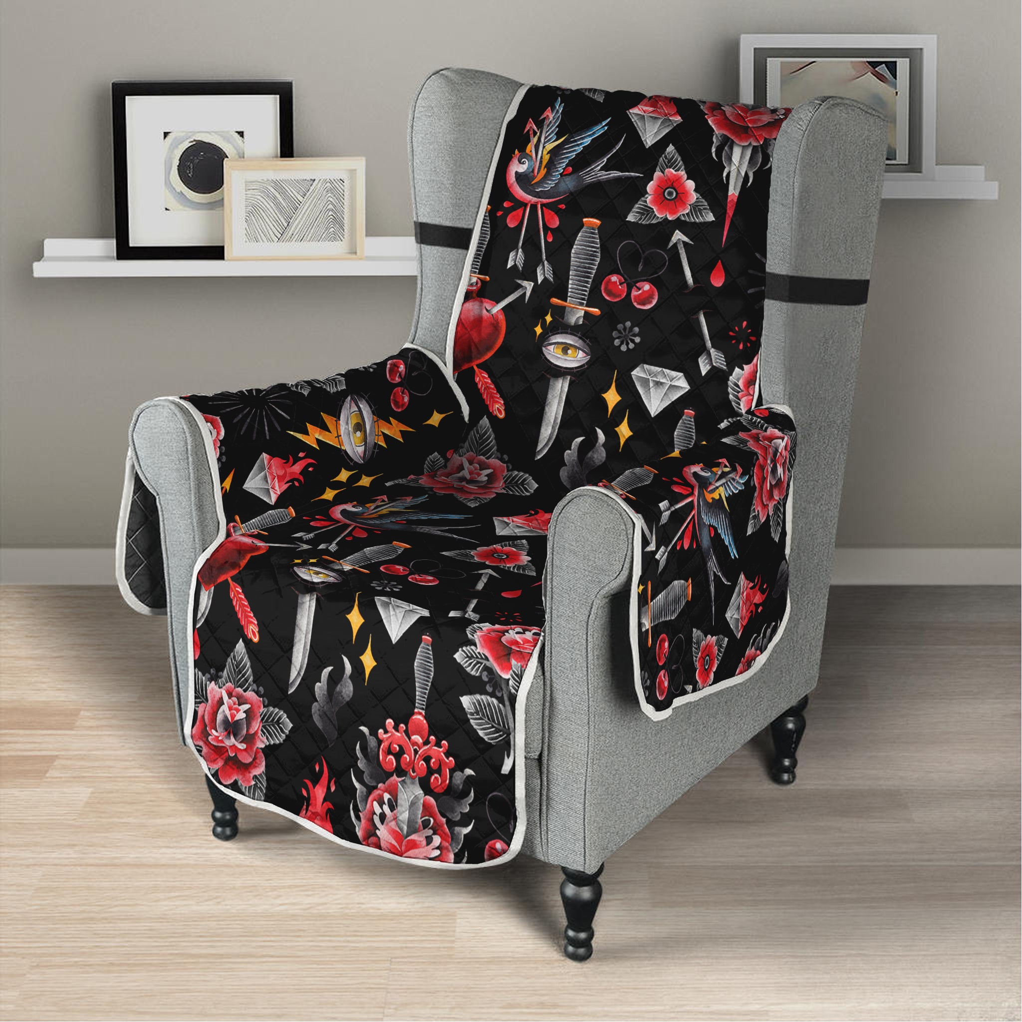 Watercolor Tattoo Print Armchair Protector