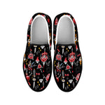 Watercolor Tattoo Print Black Slip On Shoes