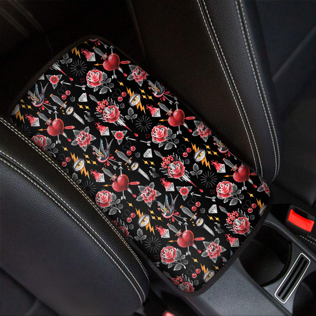 Watercolor Tattoo Print Car Center Console Cover