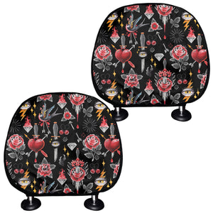 Watercolor Tattoo Print Car Headrest Covers