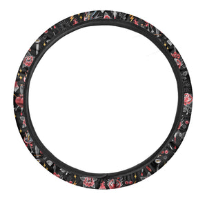 Watercolor Tattoo Print Car Steering Wheel Cover