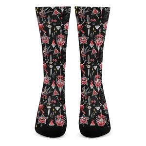 Watercolor Tattoo Print Crew Socks