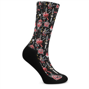 Watercolor Tattoo Print Crew Socks