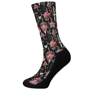 Watercolor Tattoo Print Crew Socks