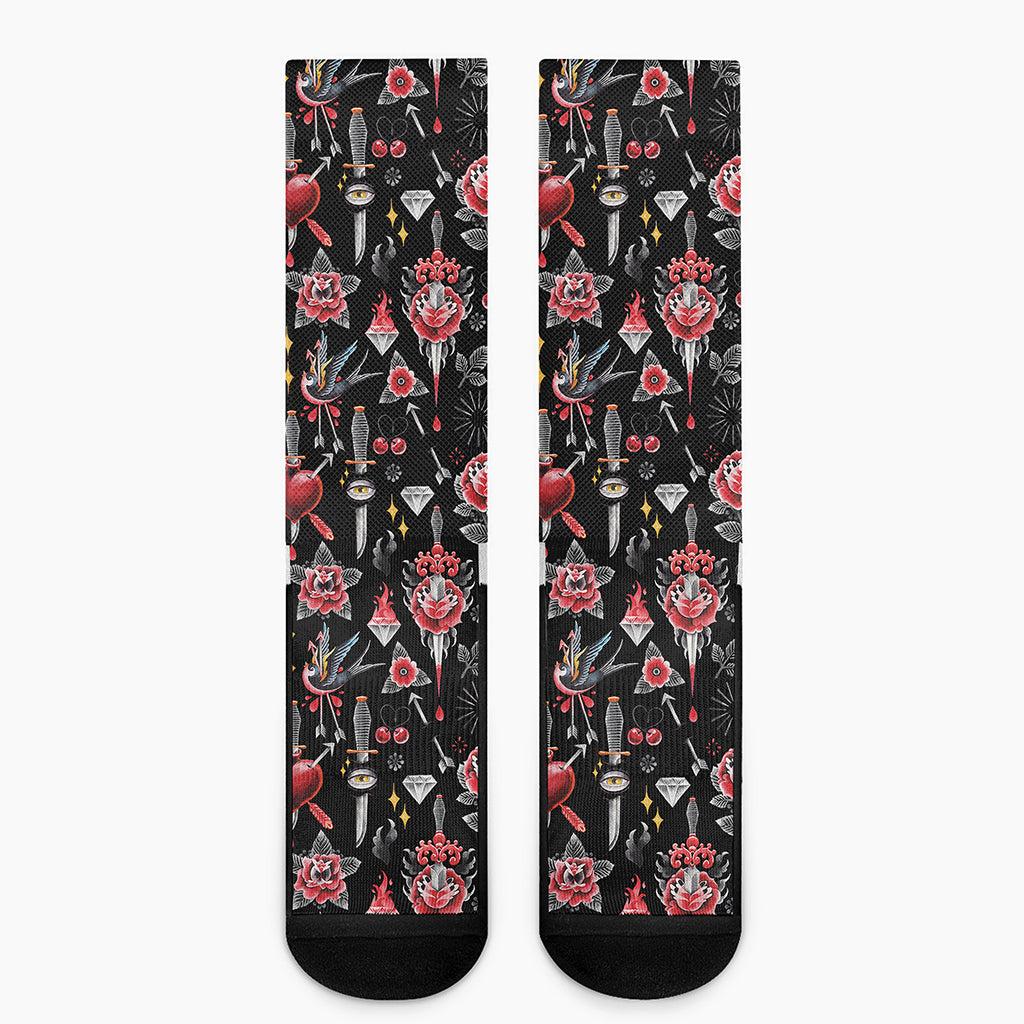 Watercolor Tattoo Print Crew Socks