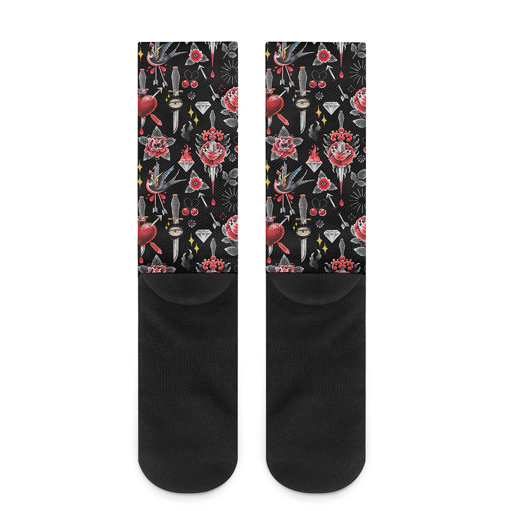 Watercolor Tattoo Print Crew Socks